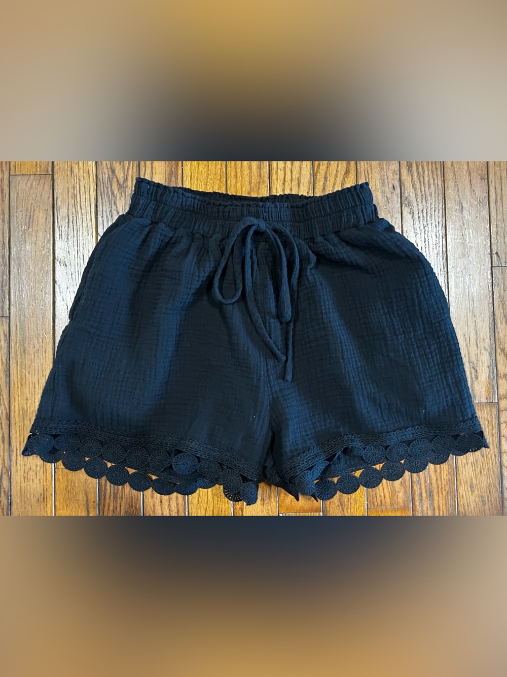 CUPSHE Black Gauze Cotton Beach Shorts Crochet Hem Size S